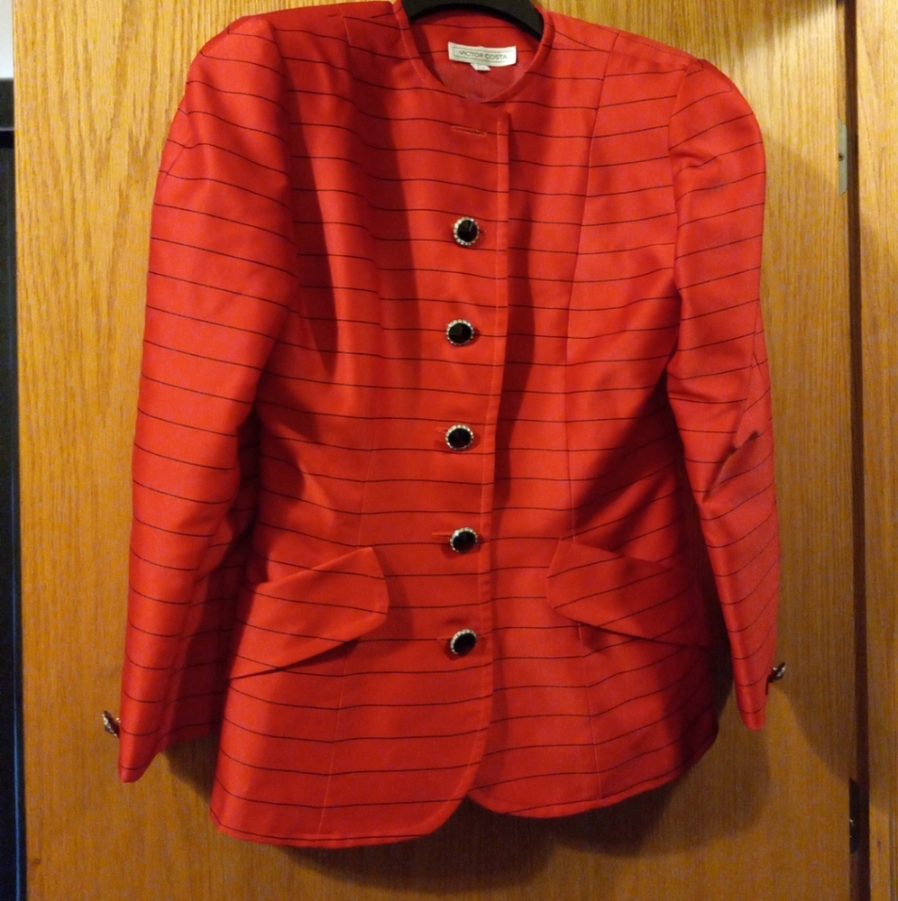 Elegant Red Striped Women's Jacket